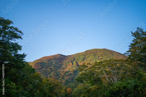                                                                                                                          Early morning view of Mt. Kurikoma in Kurihara City  Miyagi Prefecture  Yuzawa City  Akita Prefecture  Higashinaruse Village  Ogatsu County  and Ichinoseki Cit