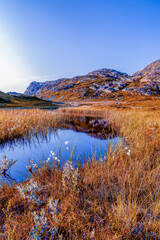 Canvas schilderij Blauw Gaustatoppen bergen aan Heddevatn meer  © Dreamnordno