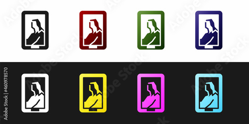 Set Portrait picture in museum icon isolated on black and white background. Vector