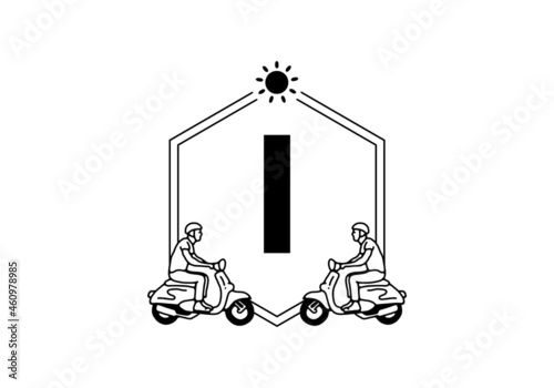 Scooter line art with I initial letter