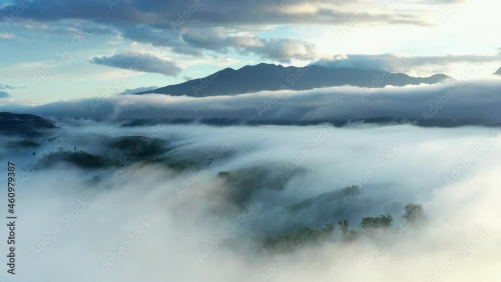 aerial view of beautiful white clouds that covered the mountains Natural scenery of Nan Province northern thailand