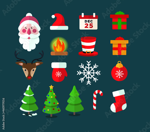 Christmas flat design vector icon set. Simple isolated christmas vector illustrations