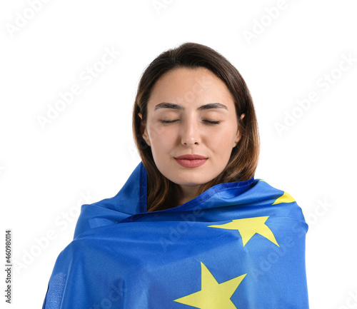 Young woman with flag of Eu...