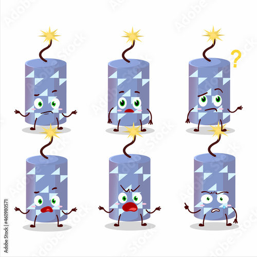 Cartoon character of light blue firecracker with what expression