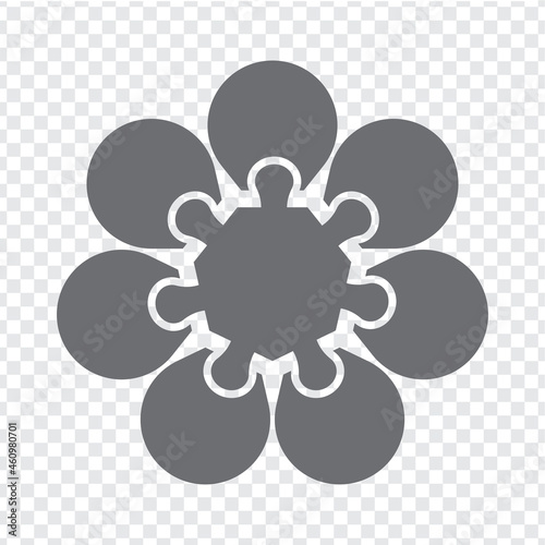 Simple icon heptagon puzzles in gray. Simple icon puzzle of the seven pieces and center on transparent background for your web site design, app. Vector illustration EPS10.