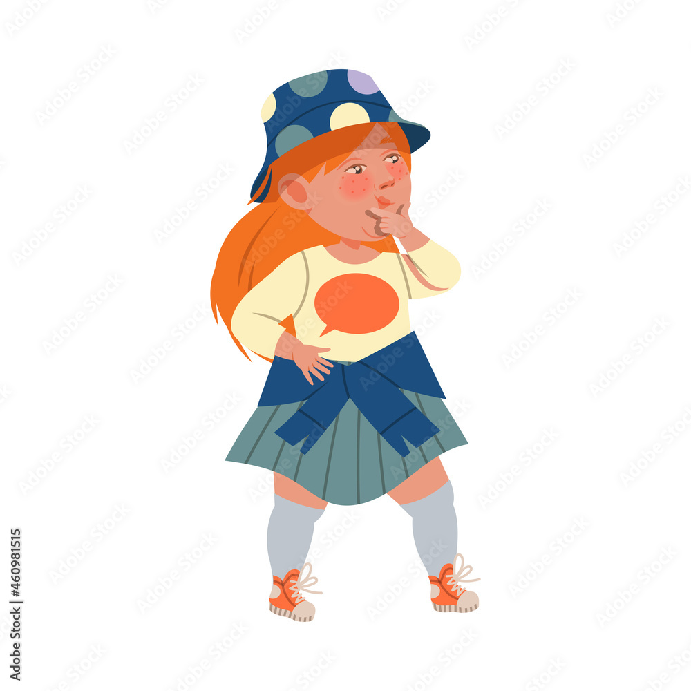 Adorable redhead little girl wearing stylish clothes. Cute kid in fashionable outfit cartoon vector illustration Adorable redhead little girl wearing stylish clothes. Cute kid in fashionable outfit cartoon vector illustration