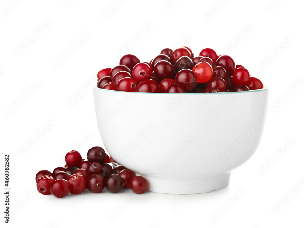 Bowl of ripe cranberries on white background Bowl of ripe cranberries on white background
