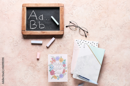 Chalkboard, school supplies...