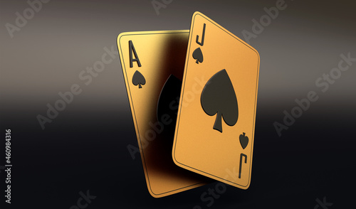 casino cards poker blackjack baccarat gold  3d render 3d rendering illustration  photo