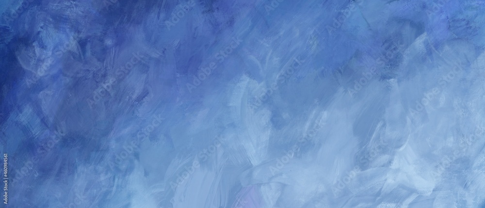 Obraz premium 油彩抽象背景)青のグラデーション ラフな筆跡 ナチュラル 油絵 にじみ アート バナー 海 空