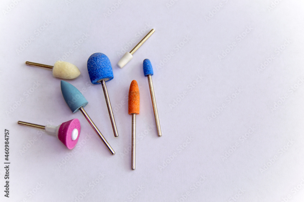 Ceramic drill. Ceramic milling machine. Tool for hardware manicure. Nozzle for hardware pedicure. Cosmetic equipment. Isolated on a white background. Ceramic drill. Ceramic milling machine. Tool for hardware manicure. Nozzle for hardware pedicure. Cosmetic equipment. Isolated on a white background.