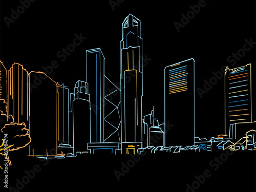 Colorful Singapore Drawing on black