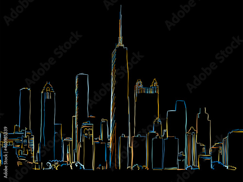Colorful Chicago Skyline Drawing on black