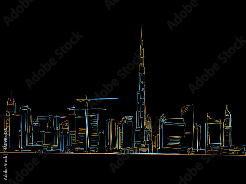 Colorful Dubai Drawing on black