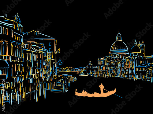 Colorful Skyline Panorama Drawing on black