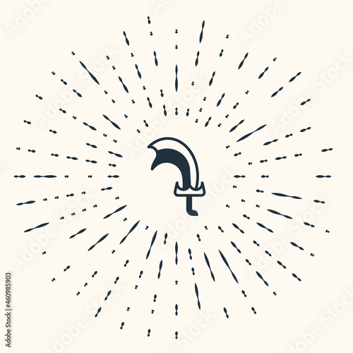 Grey Sword for game icon isolated on beige background. Abstract circle random dots. Vector