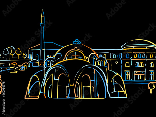 Colorful Skopje Drawing on black
