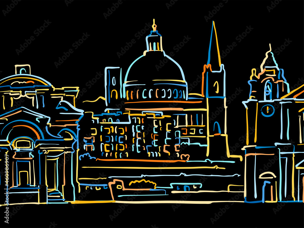 Colorful Valletta Drawing on black