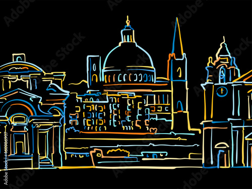 Colorful Valletta Drawing on black