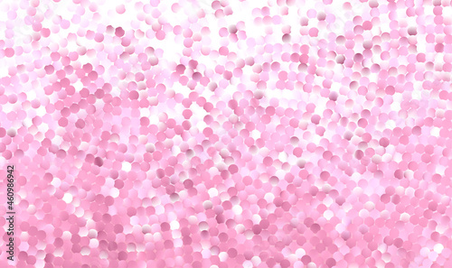 Abstract pattern of pink dots on white background. Shiny scatter pink glitter polka dot pattern. Luxury pink or rose gold glitter background with polka dot confetti. Vector EPS10.