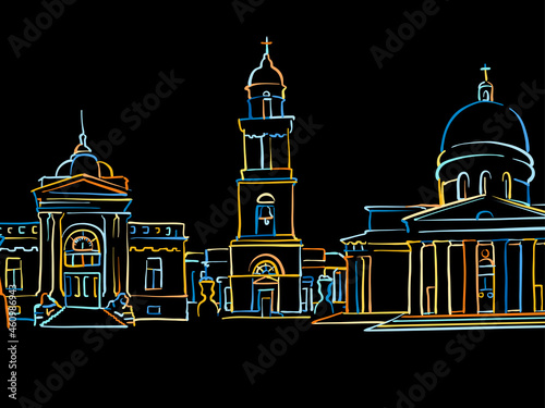 Colorful Chisinau Drawing on black