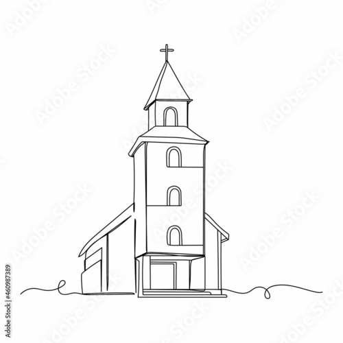 Canvastavla Continuous one line drawing of architecture church religion concept icon in silhouette on a white background
