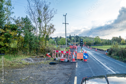 Traffic light not working at road construction site by Frossel - Ireland photo