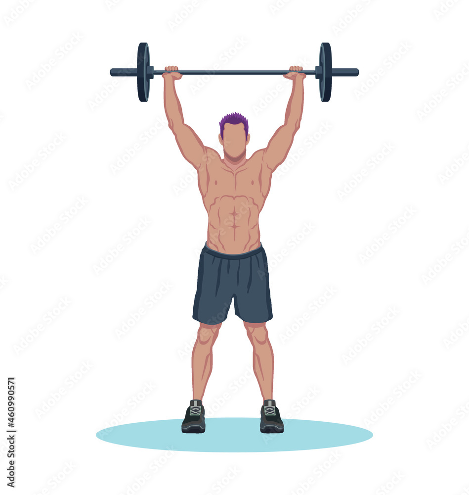 Strong muscular and athletic man lifting weights vector illustration. Strong muscular and athletic man lifting weights vector illustration.