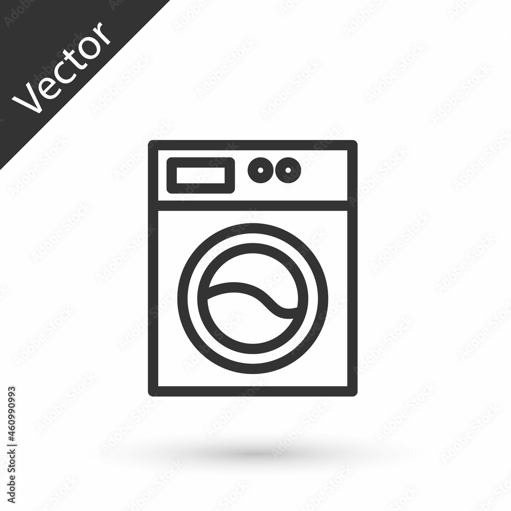 Grey line Washer icon isolated on white background. Washing machine icon. Clothes washer - laundry machine. Home appliance symbol. Vector