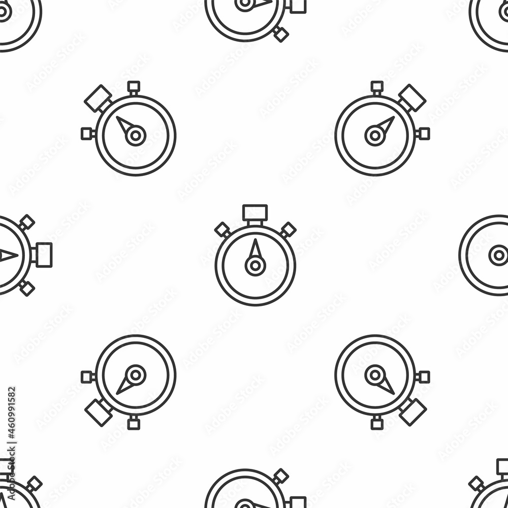 Grey line Stopwatch icon isolated seamless pattern on white background. Time timer sign. Chronometer sign. Vector Grey line Stopwatch icon isolated seamless pattern on white background. Time timer sign. Chronometer sign. Vector