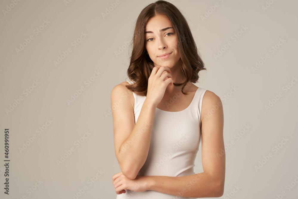 cheerful woman smile emotions clear skin light background cheerful woman smile emotions clear skin light background