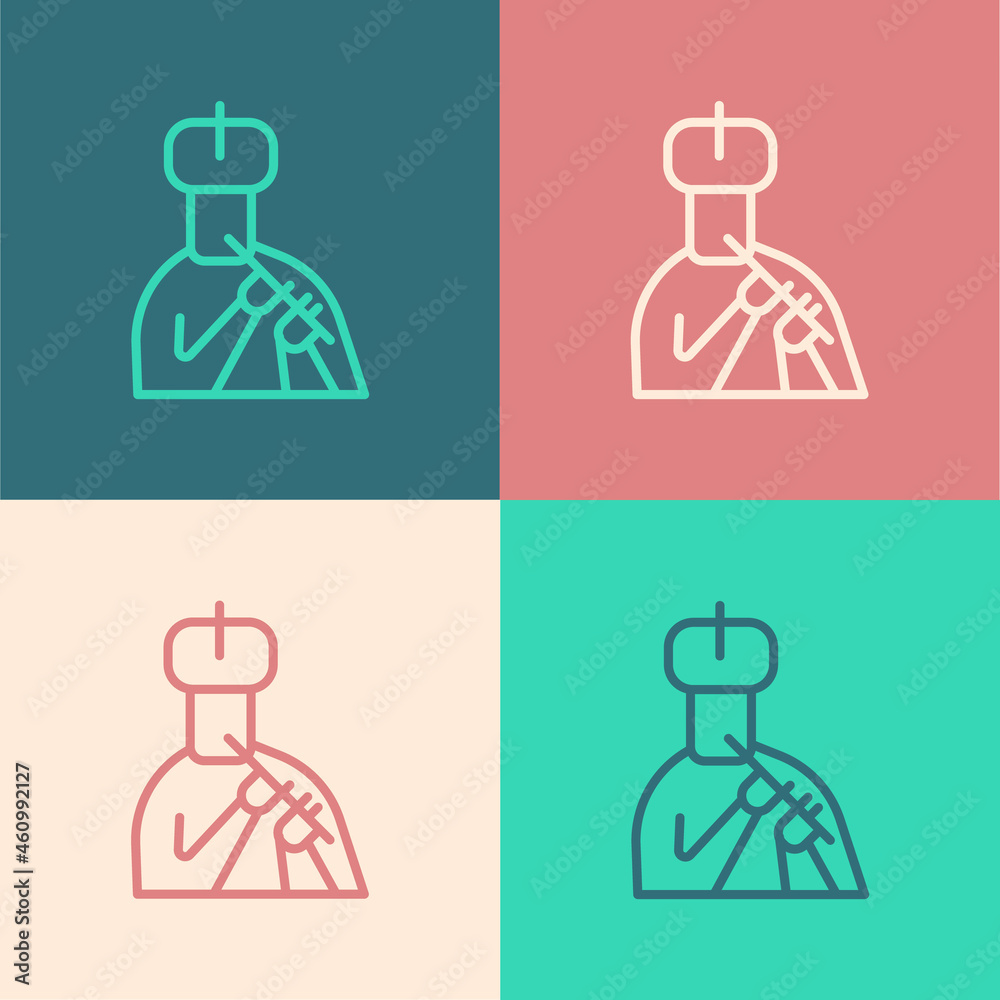 Pop art line Indian man plays flute icon isolated on color background. Artist playing Bansuri folk music of India. Vector Pop art line Indian man plays flute icon isolated on color background. Artist playing Bansuri folk music of India. Vector