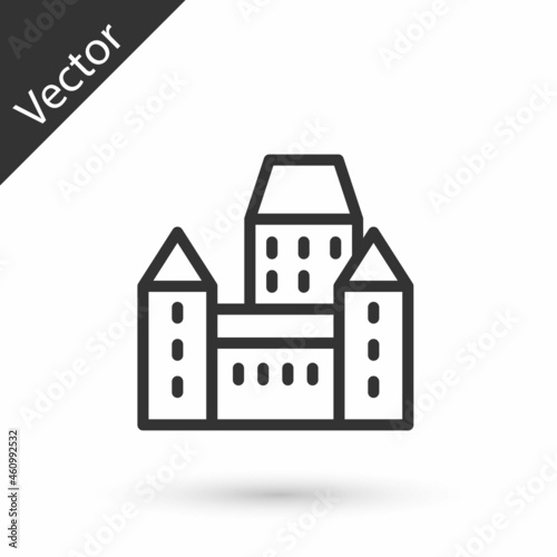 Grey line Chateau Frontenac hotel in Quebec City, Canada icon isolated on white background. Vector