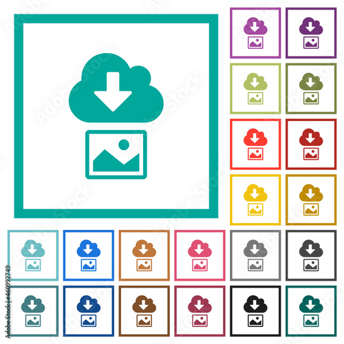 Download image from cloud solid flat color icons with quadrant frames