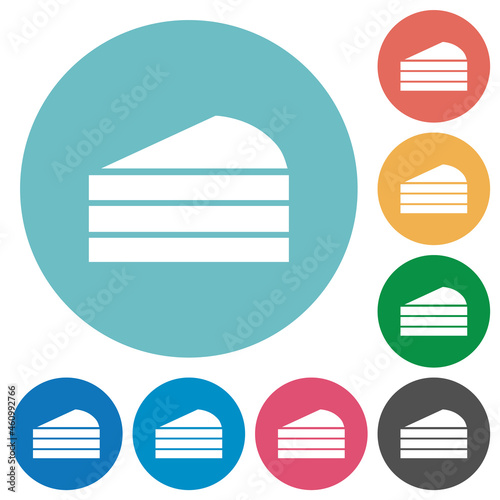 Slice of cake flat round icons