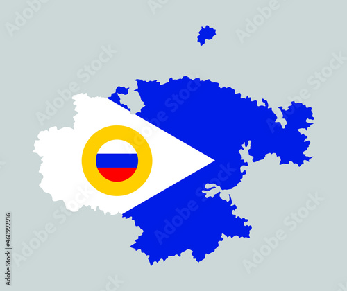 Chukotka people republic map and flag vector illustration. Russian federation republic territory. Land part of Far Eastern Federal District Russia.
