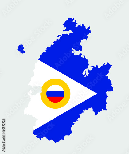 Chukotka people republic map and flag vector illustration. Russian federation republic territory. Land part of Far Eastern Federal District Russia.