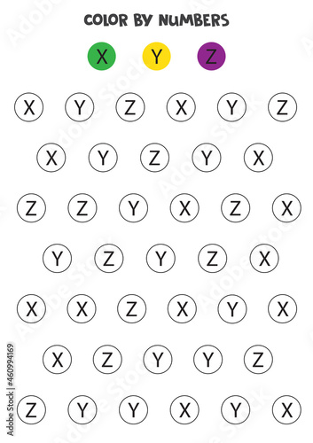 Color letters of alphabet according to the example. Math game for children.