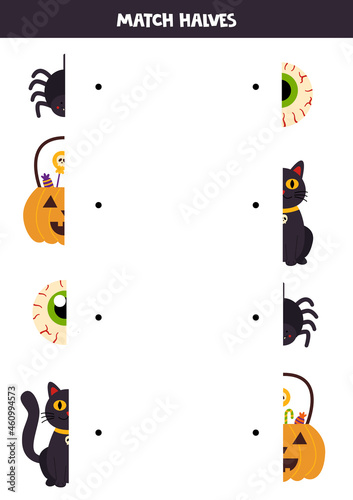 Match parts of Halloween pictures. Logical game for children.
