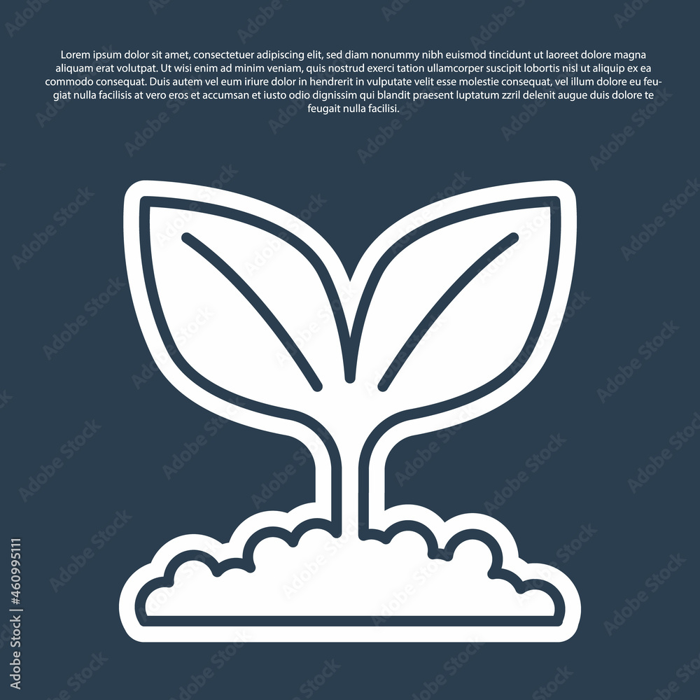 Obraz premium Blue line Plant icon isolated on blue background. Seed and seedling. Leaves sign. Leaf nature. Vector