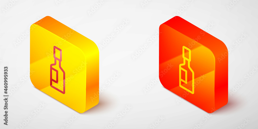 Isometric line Tabasco sauce icon isolated on grey background. Chili cayenne spicy pepper sauce. Yellow and orange square button. Vector Isometric line Tabasco sauce icon isolated on grey background. Chili cayenne spicy pepper sauce. Yellow and orange square button. Vector