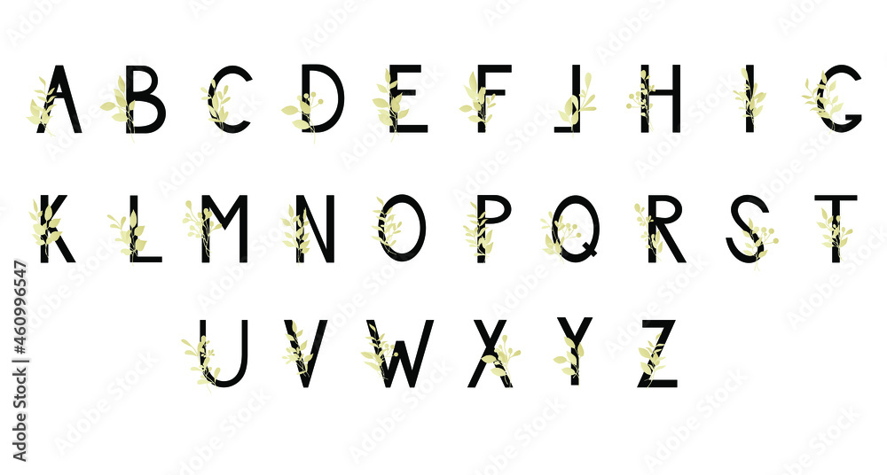 A sans serif font decorated with golden leaves. A sans serif font decorated with golden leaves.