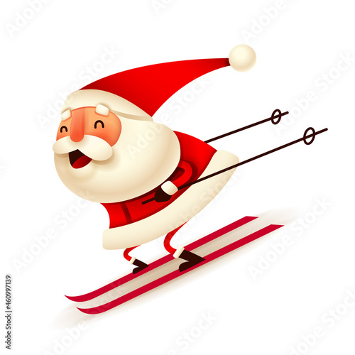 Christmas character - Santa Claus skiing on white background. Isolated.