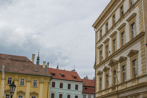Facades of classic colorful houses in Prague, Czech Republic