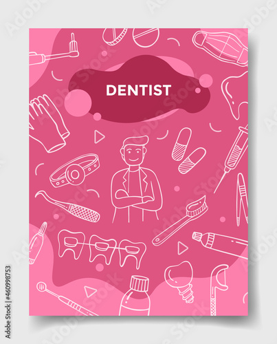 dentist jobs career with doodle style for template of banners, flyer, books, and magazine cover