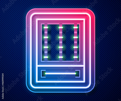 Glowing neon line Lottery ticket icon isolated on blue background. Bingo, lotto, cash prizes. Financial success, prosperity, victory, winnings luck. Vector