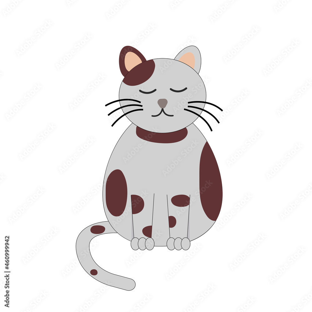 Fototapeta premium pet cat sitting animal feline cartoon in flat style. Sitting cute vector cats. Flat Cartoon Style. Colored flat vector illustration of sweet pet isolated on white background.