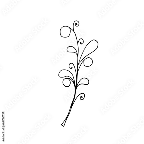 Decorative floral ink outline branch monochrome art design stock vector illustration for web, for print