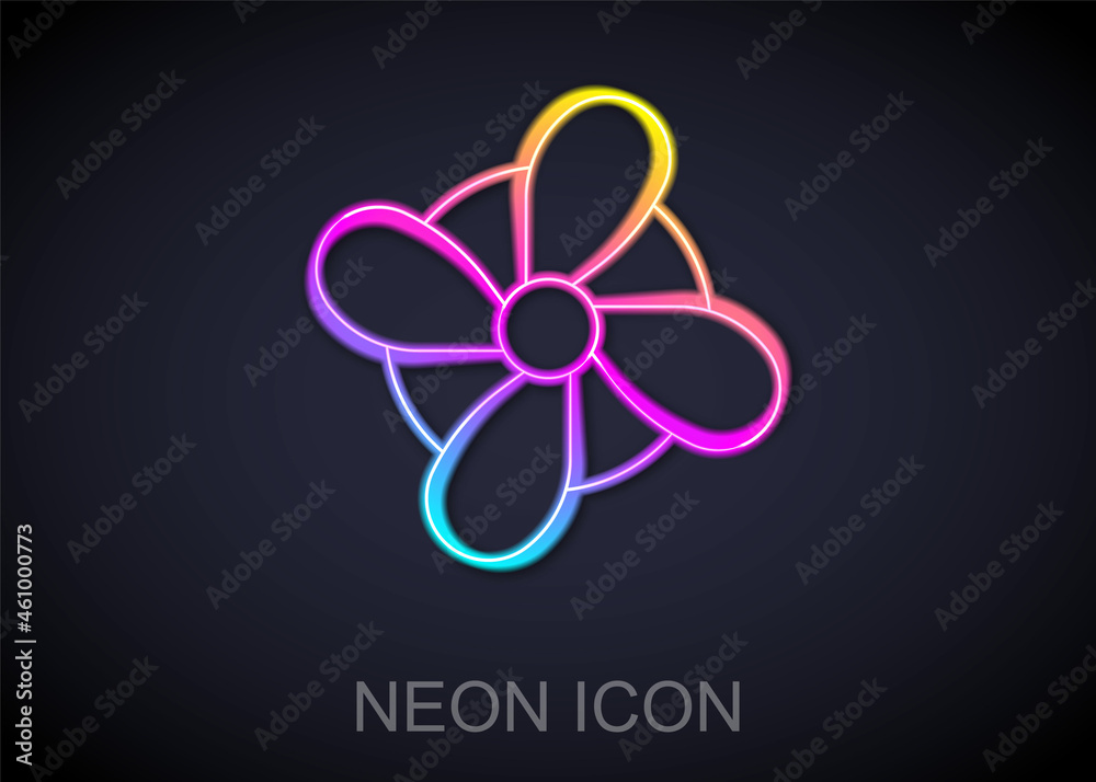 Glowing neon line Boat propeller, turbine icon isolated on black background. Vector Glowing neon line Boat propeller, turbine icon isolated on black background. Vector