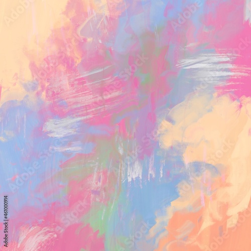 油絵抽象背景）春用の正方形バナー ピンク 水色 オレンジ ラフな筆跡 ナチュラル アート ペイント